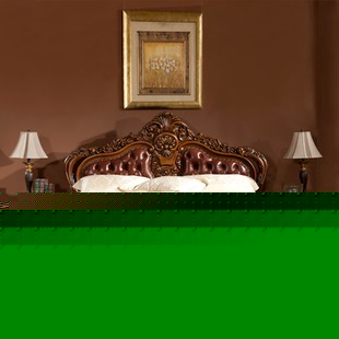 188金宝搏备用网址搭配之鹏叶家具美式古典橡胶木双人床,皮艺雕花棕色双人床,型号: A039