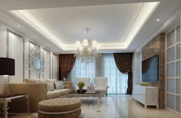 石膏板作为吊顶设计的客厅