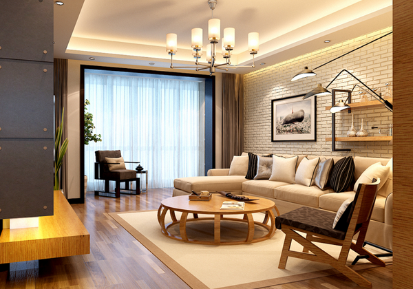 原木色家具与壁纸搭配图片