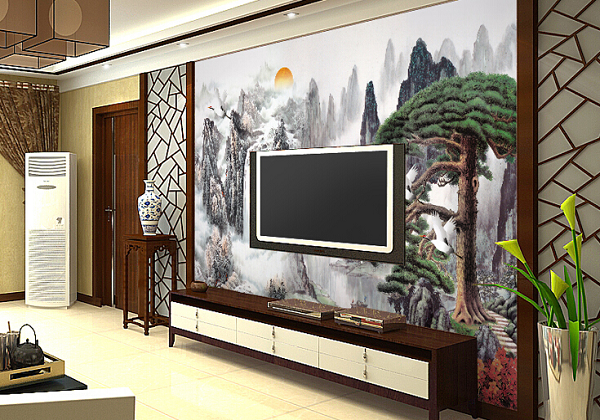 塞丽雅迎客松图案的壁画