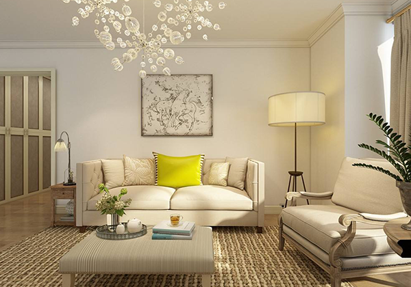 白色皮革沙发搭配木地板