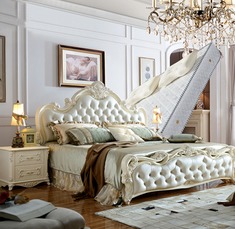 欧式双人床+床垫+床头柜组合