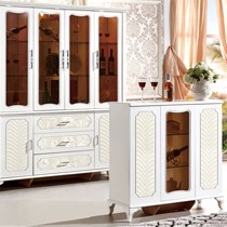 帝祺3625中纤板欧式风格吧台,亮光珍珠白烤漆饰面红酒柜,镂空雕花装饰吧台