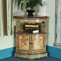 富兰德美式乡村边柜,怀旧绿手绘边柜,FW8018型原木色板式角柜