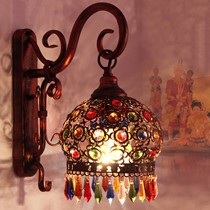 花田美屋东南亚青铜彩水晶壁灯,B8001节能铁艺复古艺术家居灯饰