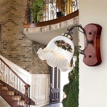 子兰仿古雕花灯饰, 903-1彩绘玻璃壁灯,漆红木艺加厚客厅灯饰