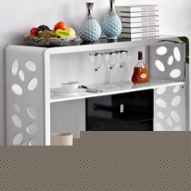 林氏家具简约时尚餐边柜,黑白经典不锈钢框架储物柜,玻璃柜面耐用易保养