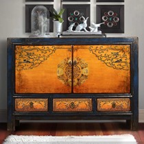 仿古做旧餐边柜,新古典玄关柜,木时代手绘缠枝莲纹装饰柜xgg-002