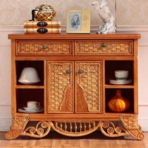 藤佳人东南亚风格双门餐边柜,印尼进口藤木编织餐边储物柜