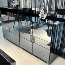 小木屋餐厅双门储物餐边柜,黑色钢化玻璃镜面储物柜,型号: 641