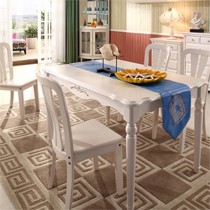 卡伊莲浪漫韩式餐桌椅组合,象牙白雕花环保实木餐桌, CT901