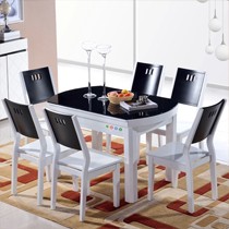 VVG 圆形玻璃折叠餐桌,现代简约烤漆皮艺餐桌椅组合