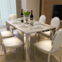全程人生牌不锈钢餐桌,C635型简约大理石长桌,进口抛光不锈钢框架