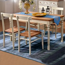 林氏木业长方形餐桌,DCT02型美式乡村榆木桌椅组,水洗白实木桌