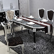 法老王长方形餐桌,新古典风格实木餐桌,D033型号黑底雕银餐桌