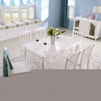 林氏木业韩式餐桌,仿古白色木槿雕花实木长桌,BD1R环保6人餐桌椅