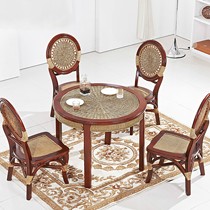 凤图藤东南亚餐桌椅组合,藤艺编织饭桌,桤木框架餐台结构2012