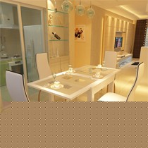 一米爱现代简约餐桌椅组合,小户型可伸缩餐桌,钢化玻璃饭桌81016