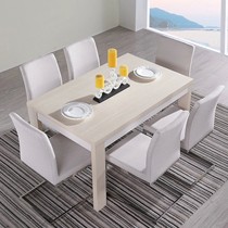 全友自然木纹餐桌,米白色韩式田园长桌,120026一桌六椅套装