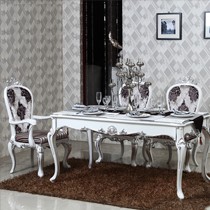 新古典白色餐桌椅组合,梵可可大理石台面实木餐桌,型号: S-10烤漆雕花长方形饭桌