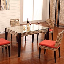 藤佳人藤编餐桌,实木玻璃长桌,东南亚风情餐桌椅型号: HC-106-7