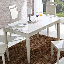 Sunhoo/双虎烤漆饭桌椅,简约现代餐桌椅组合,大理石印花长桌