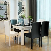 小木屋可伸缩现代简约餐桌,钢化玻璃黑白餐桌椅组合,型号: 1118.
