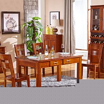 朝衍汀282#香樟木长桌,中式带抽屉饭桌,一桌六椅实木餐桌椅套装