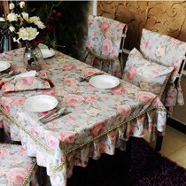 ORDM/澳而春混纺涤纶美式乡村餐桌布,蓝绿色花语台布造型展示