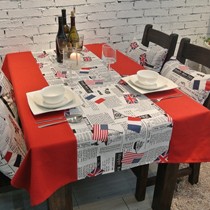 喔品居OPJ-110红色餐桌布,美式时尚英文国旗图案设计,优质棉麻布料耐磨耐洗