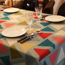吉屋几何图形彩色餐桌布,纯棉帆布波普风桌椅盖布,货号: JW01H0043