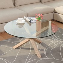 及木现代极简自然实木圆形茶几,创意玻璃榉木组装茶几,型号: CJ015