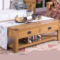 慕想百分百北美白橡木方形茶几,开放式环保喷漆工艺,双面带抽储物茶几