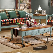 Gosmic/歌诗慕做旧储物地中海长茶几,淡蓝色茶几橡木浮雕装饰,型号: GD-CJ101