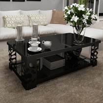 方形欧式镂空茶几,GH-1钢化玻璃镜面金属茶几,纯黑色茶桌
