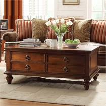 雅居格美式乡村茶几,超大储物收纳茶几,进口橡胶木茶桌YE26330
