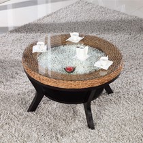 藤佳人藤编茶几,东南亚风情家具,客厅圆形茶几型号: HC9028-