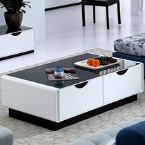 艾格森客厅长方形茶几,钢化玻璃茶桌,白色烤漆储物茶几型号: 604#