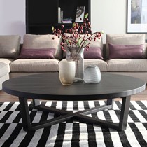 写臻水曲柳实木家用客厅茶几,圆形黑橡木客厅茶桌,型号:团圆茶几