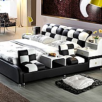 储物式皮床,宜家风格榻榻米床,头层真皮双人1.8米床,露维斯特现代宜家风格一米八床688#