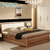 中式板式储物床,1.8米板式床,双人中式高箱储物床,林氏木业床QA02