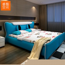 睿酷空间创意简约1.5米布艺床,可爱喵星人个性双人气动床,型号: 157