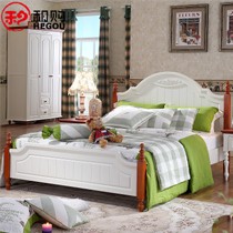 和购清新地中海实木床,仿古白1.8米1.5米田园床,型号B203