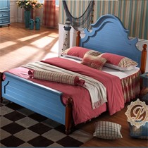 拉菲曼尼地中海古朴实木床,做旧雕刻环保楸木田园双人床,AA001