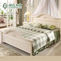 林氏木业韩式田园仿古白板床,A3#韩国木槿花唯美花型设计