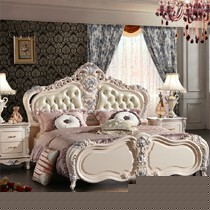 法丽莎A829系列实木雕花描银公主床,真皮环保双人床法式风情