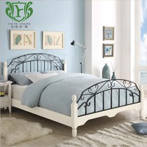 青春在线田园铁艺白色公主床,KF001系列实木环保静音双人床
