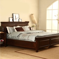 SHYHO/熙和品牌咖啡色实木床,1.8米美式乡村家具卧床,型号: E01