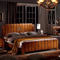 九木坊水曲柳纯实木1.8床,弯曲工艺中式双人床,502哑光喷漆雕花床