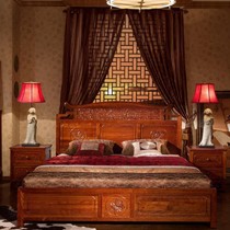 克莎蒂缅甸进口花梨实木床,中式一米八明清家具,红木色床纯手工雕花LS001MC2